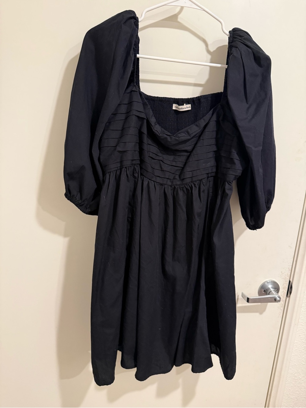 Emerson Black Puff-Sleeve Women’s Dress - Elegant Square Neck